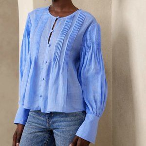 NWT Banana Republic Periwinkle Blue Ramie Pintuck Blouse - S